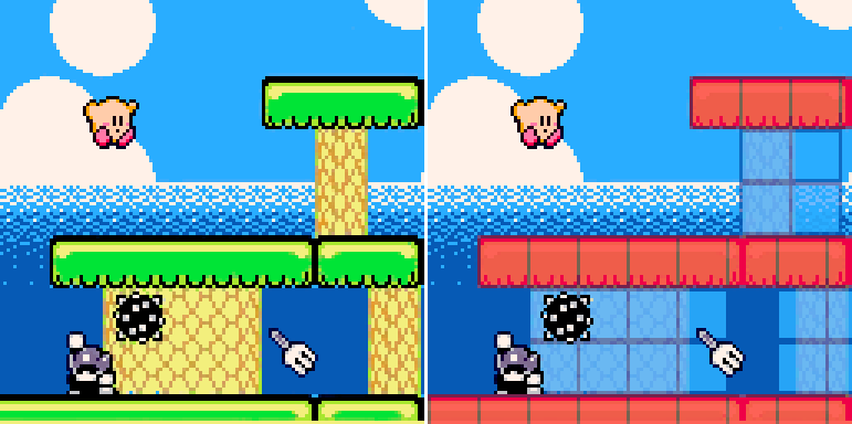 kirby platformer showing map tiles color overlay