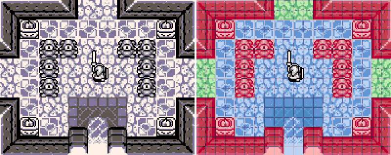 links awakening dungeon showing map tiles color overlay