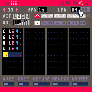 New sfx 33 in Pico-8's sfx editor