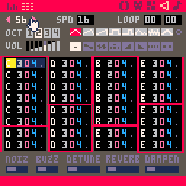New pattern 56 in Pico-8's sfx editor