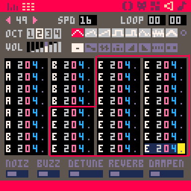 New pattern 49 in Pico-8's sfx editor