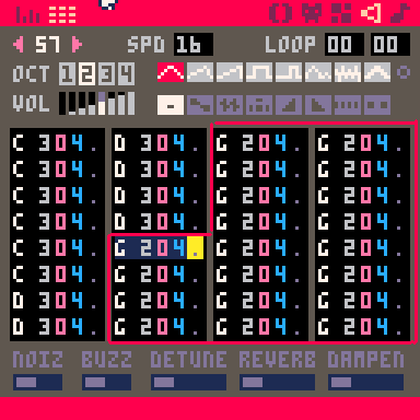 New pattern 57 in Pico-8's sfx editor