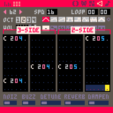 Half-time 3-2 Son clave in Pico-8's sfx editor