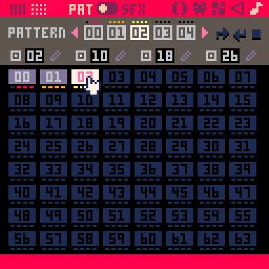 Copying and pasting patterns in Pico-8's pattern view
