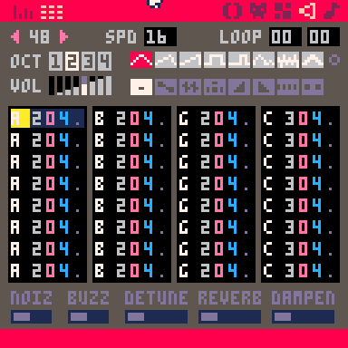 Existing pattern 48 in Pico-8's sfx editor