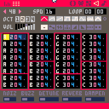 New pattern 48 in Pico-8's sfx editor