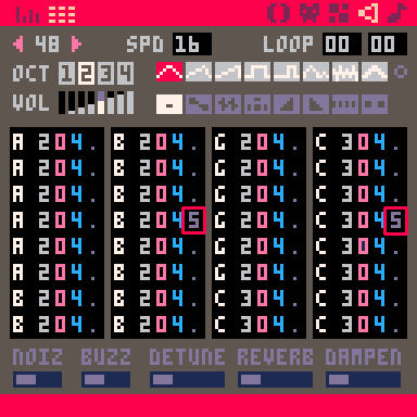 New pattern 48 in Pico-8's sfx editor