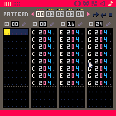 The C Major chord in PICO-8's tracker view