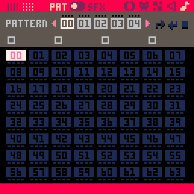 The PICO-8 pattern view in the state described